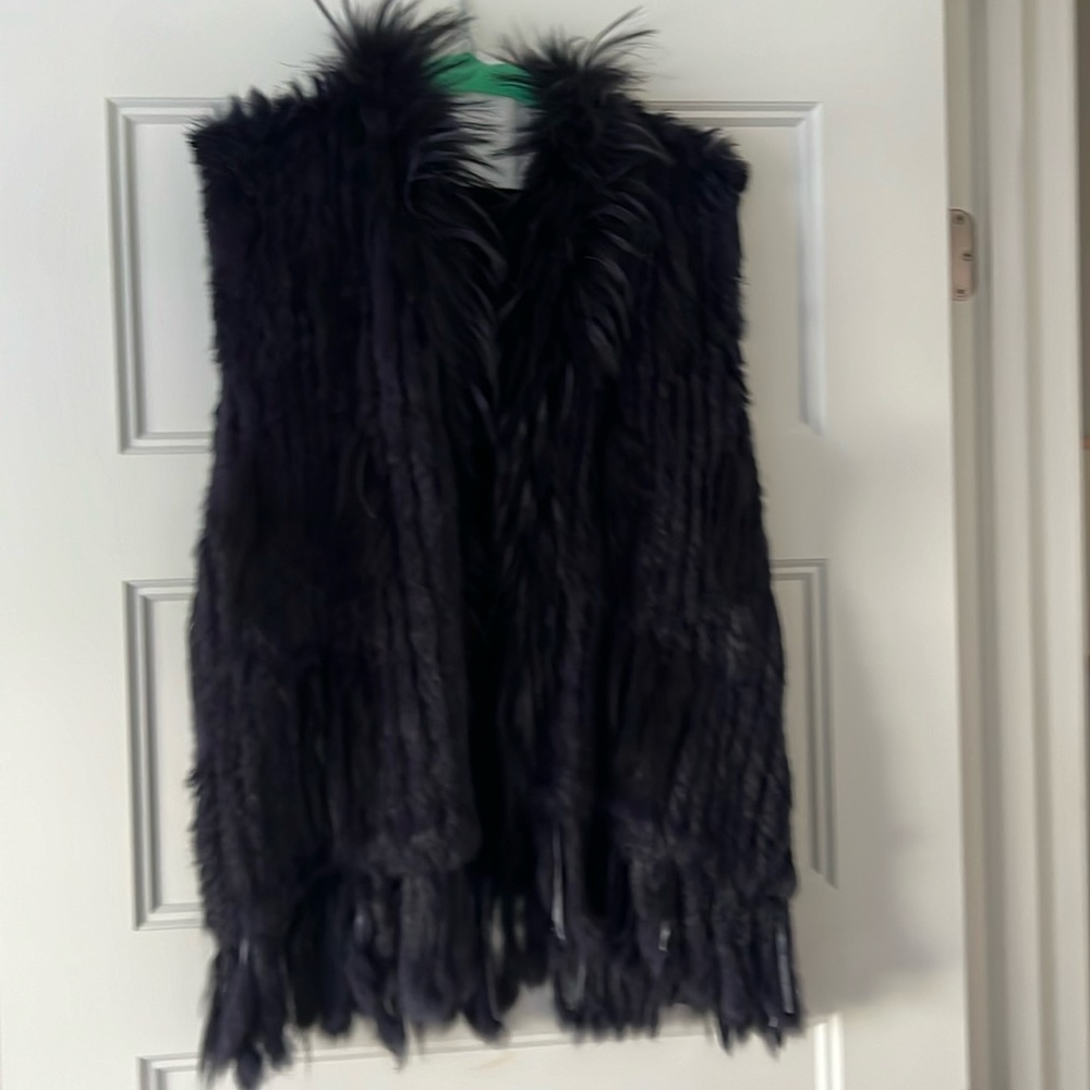 Fur vest, navy blue, light weight, perfect for spring and fall
